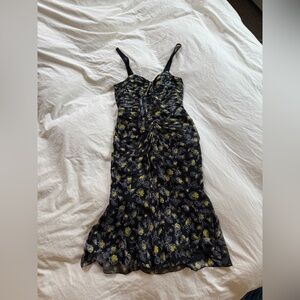 Cinq à Sept Black and Yellow Floral High Low Dress